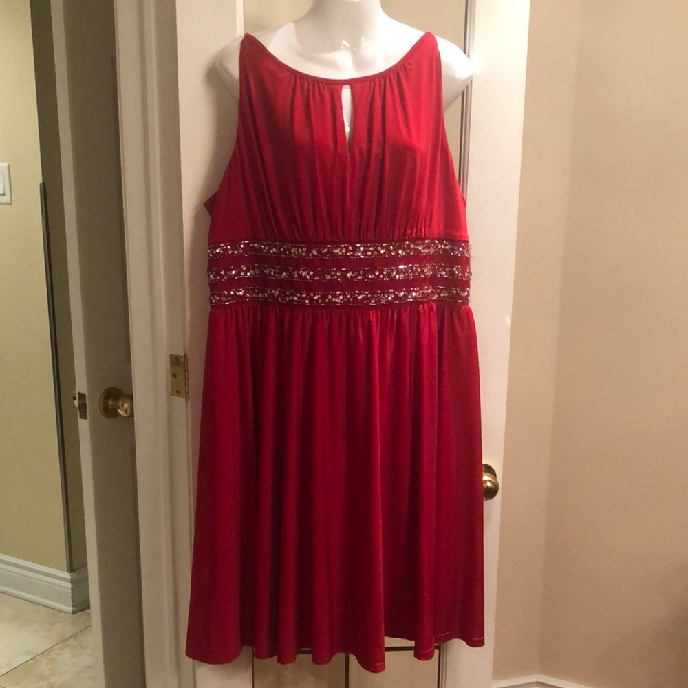 Red Sequin Waist Dress